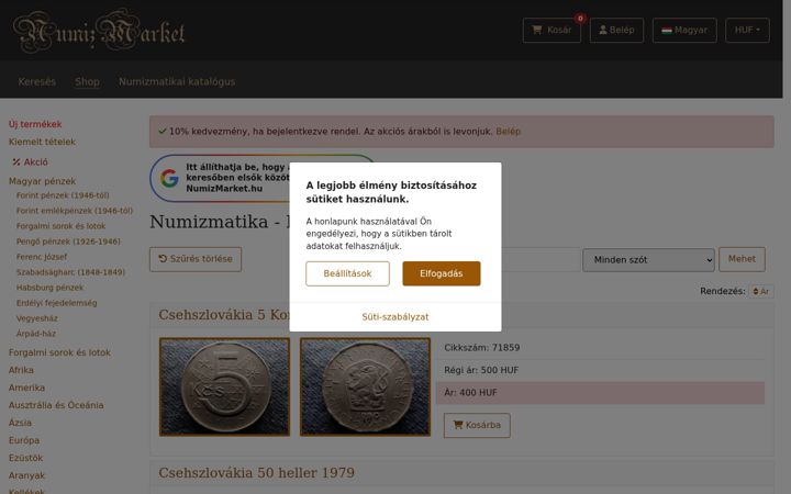 Screenshot di numizmarket.hu