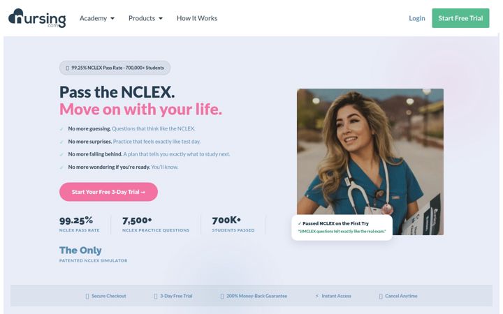 Snímek obrazovky nursing.com