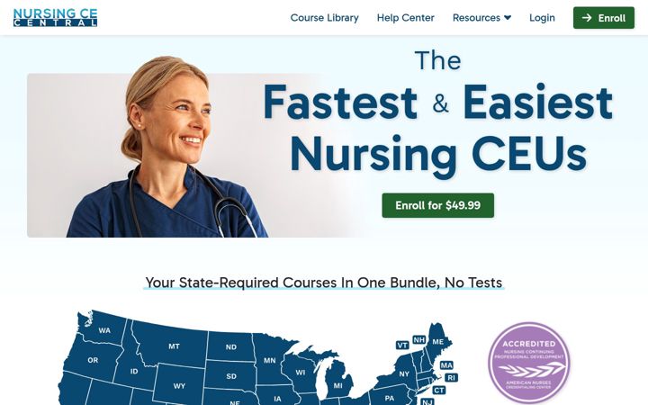 Screenshot of nursingcecentral.com