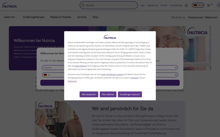 Screenshot of nutricia.de