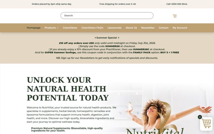 Skärmbild av nutrivital.co.uk