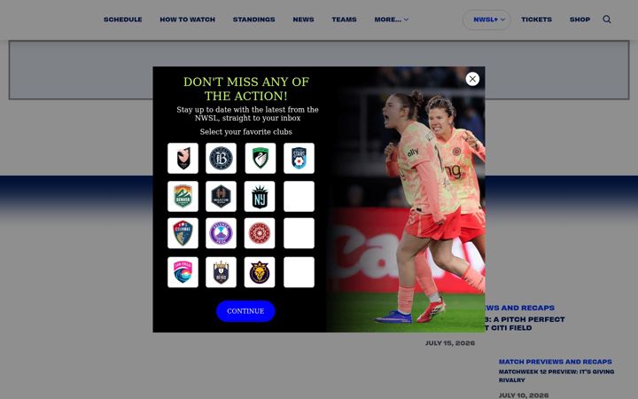 Screenshot of nwslsoccer.com
