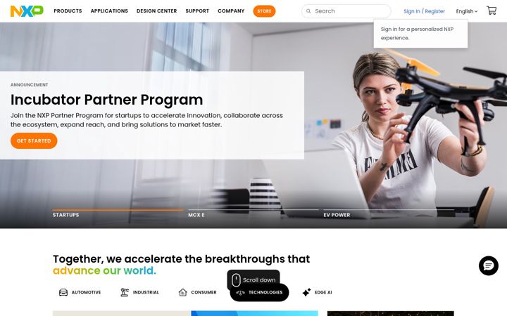 Captură de ecran a nxp.com