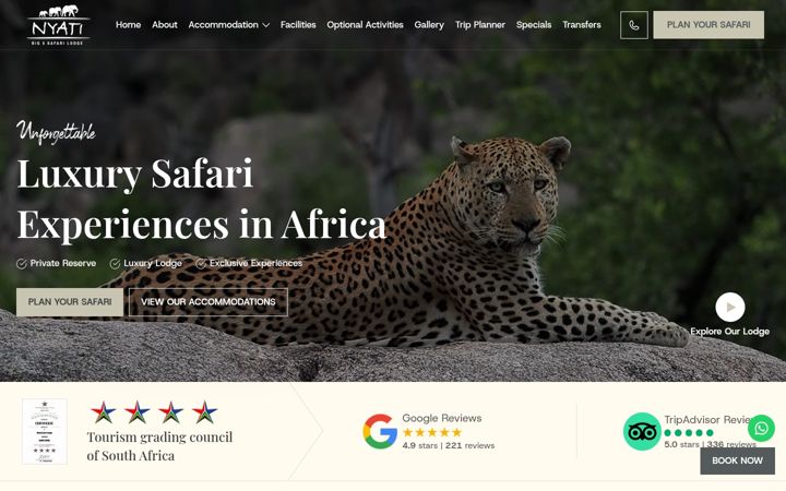 Screenshot of nyatisafarilodge.co.za