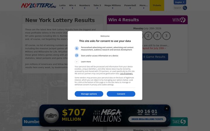 Screenshot of nylottery.org