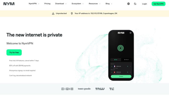 Screenshot of nym.com