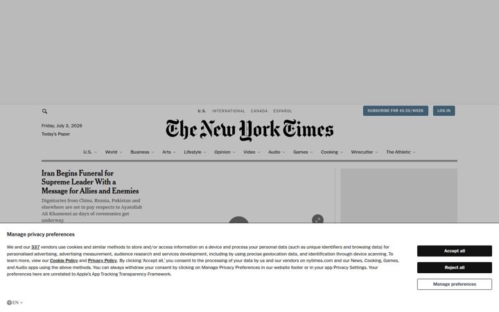 Posnetek zaslona nytimes.com