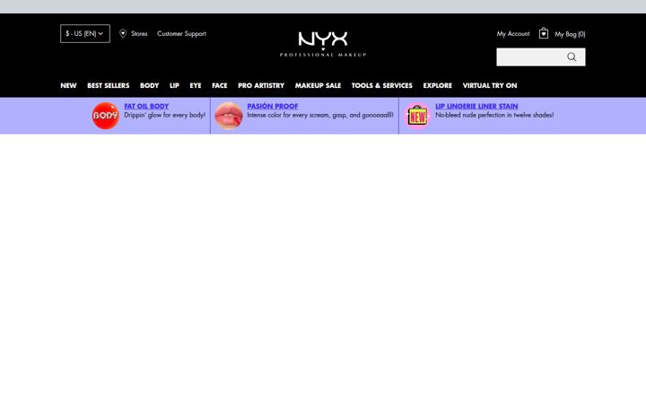Екранна снимка на nyxcosmetics.com