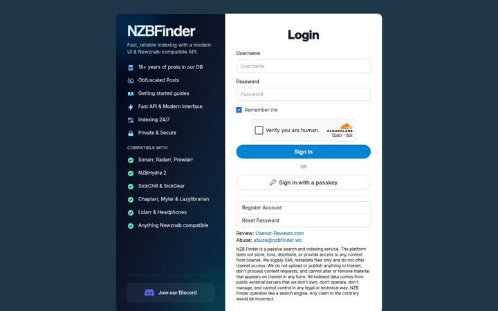 Screenshot of nzbfinder.ws