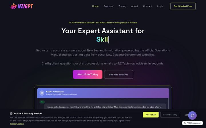 Screenshot of nzigpt.com