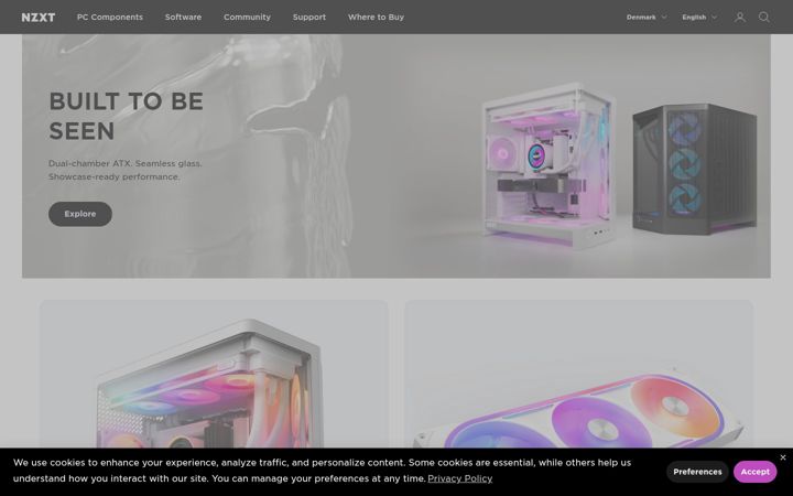 Kuvakaappaus sivustosta nzxt.com
