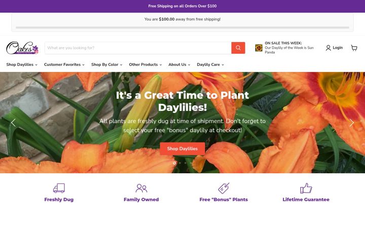Screenshot of oakesdaylilies.com