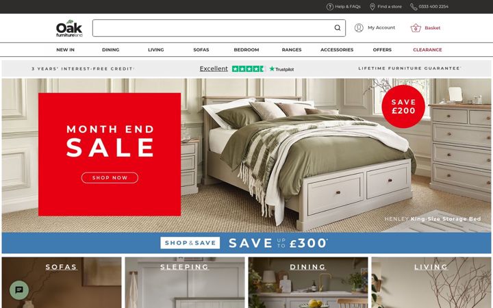 Screenshot of oakfurnitureland.co.uk