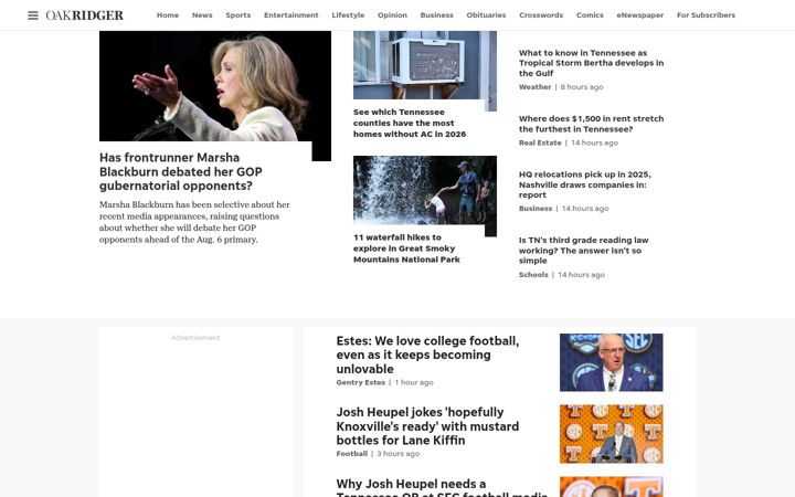 Screenshot of oakridger.com