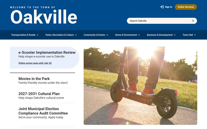 Screenshot of oakville.ca