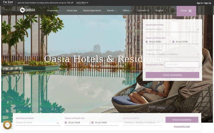 Screenshot of oasiahotels.com