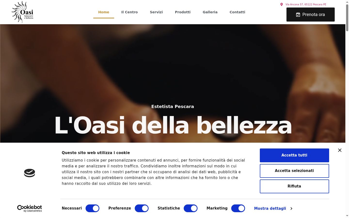 Screenshot del banner di consenso mostrato prima di qualsiasi interazione