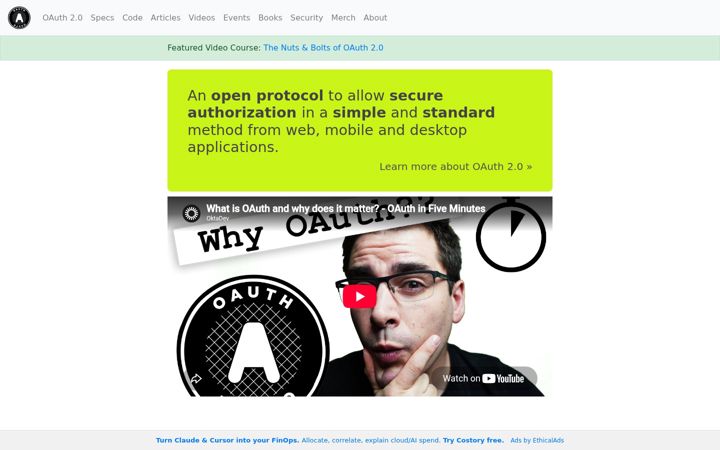 Skjámynd af oauth.net