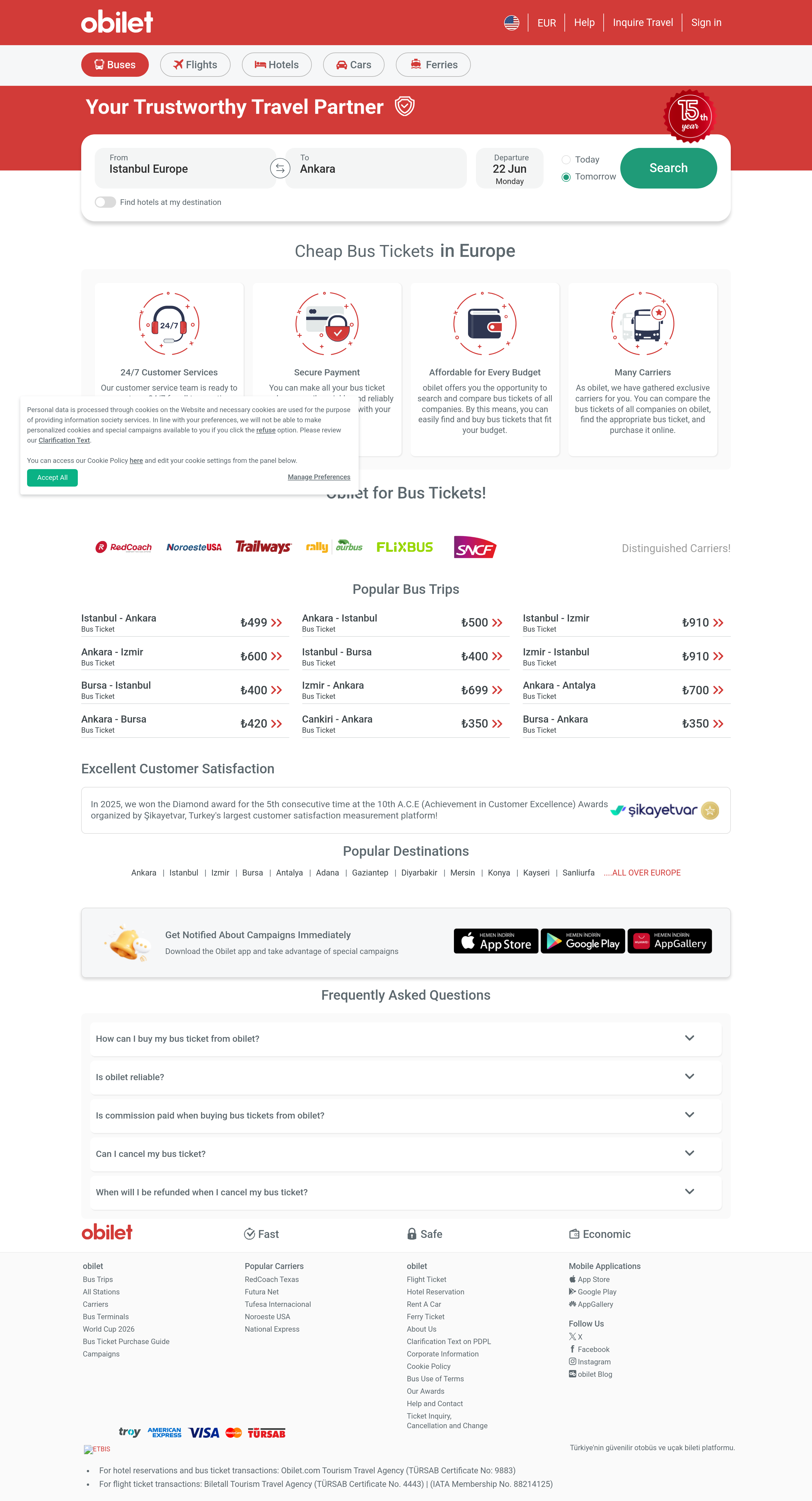 Screenshot of obilet.com
