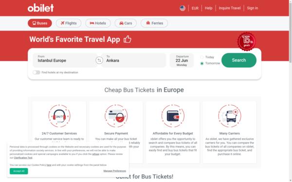 Screenshot of obilet.com