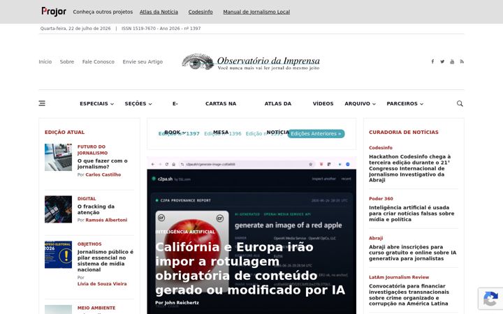 Screenshot stránky observatoriodaimprensa.com.br