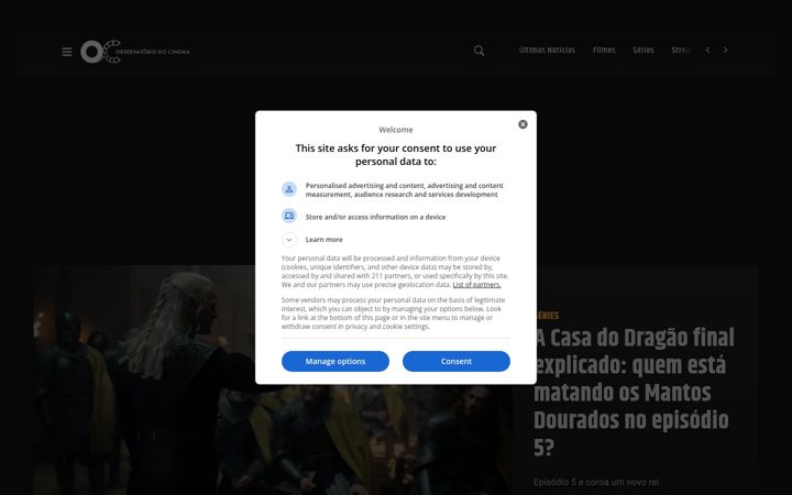 Screenshot of observatoriodocinema.com.br