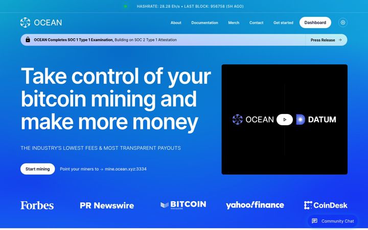 Screenshot of ocean.xyz