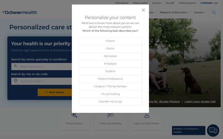 Skjermbilde av ochsner.org
