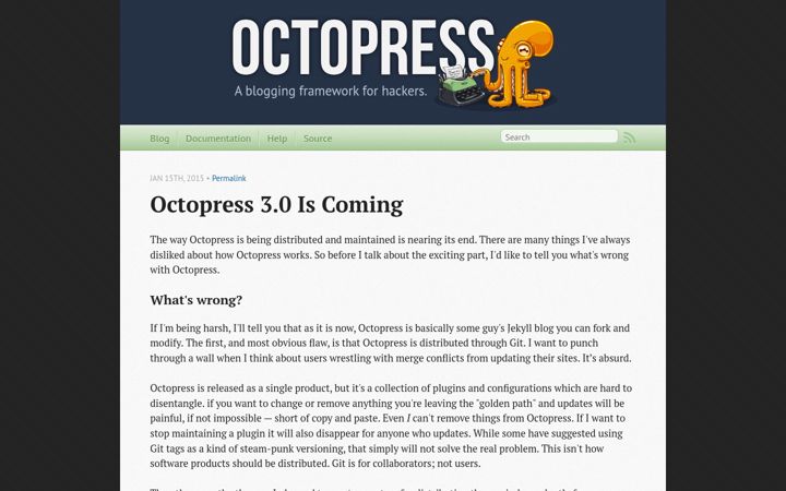 Screenshot of octopress.org
