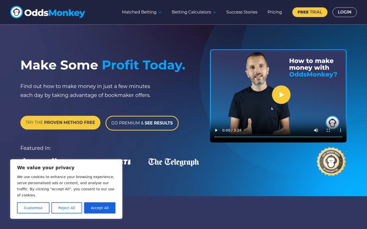 Screenshot of oddsmonkey.com