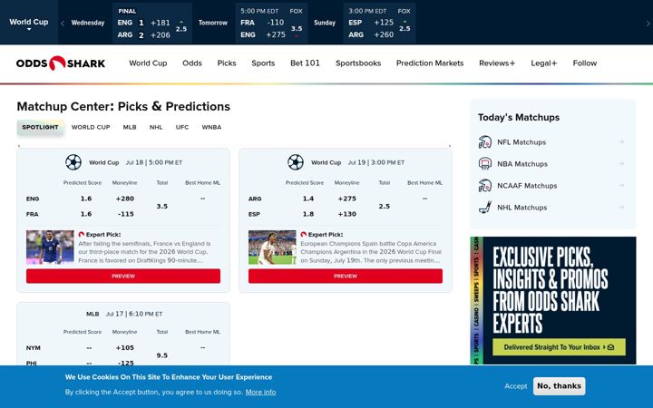 Screenshot von oddsshark.com
