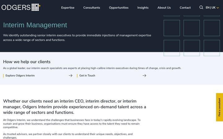 Kuvakaappaus sivustosta odgersconnect.com
