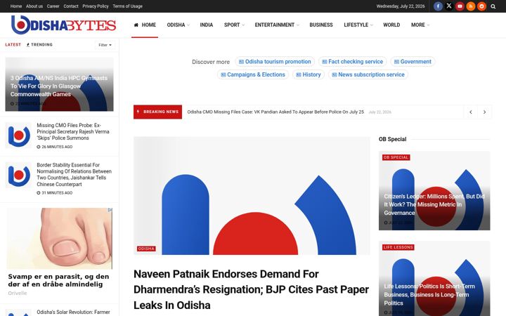 Screenshot ta' odishabytes.com