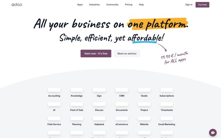 Skjermbilde av odoo.com