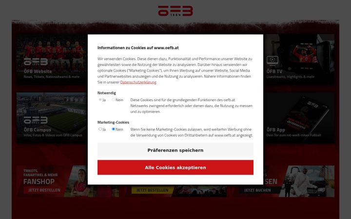 Captura de ecrã de oefb.at