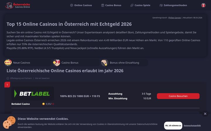Ekrano kopija oesterreichonlinecasino.at