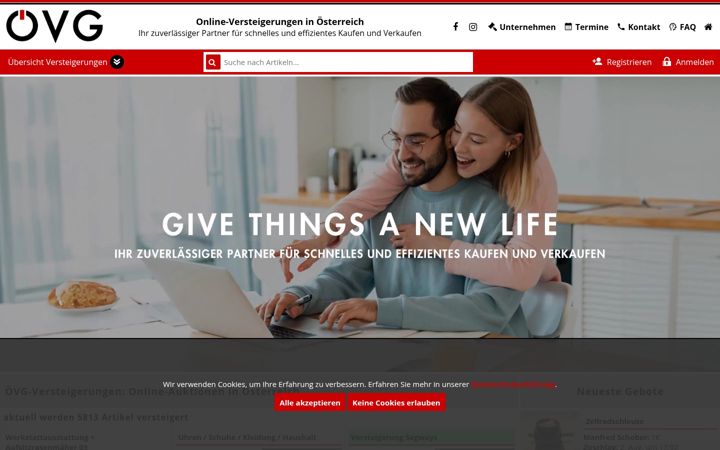 Snímek obrazovky oevg-versteigerungen.at