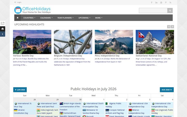 Ekrānuzņēmums no officeholidays.com