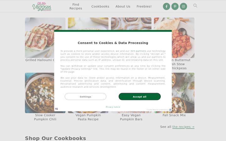 Screenshot of ohmyveggies.com