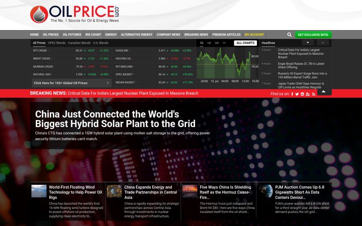 Snímek obrazovky oilprice.com