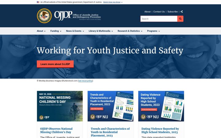 Screenshot of ojjdp.gov