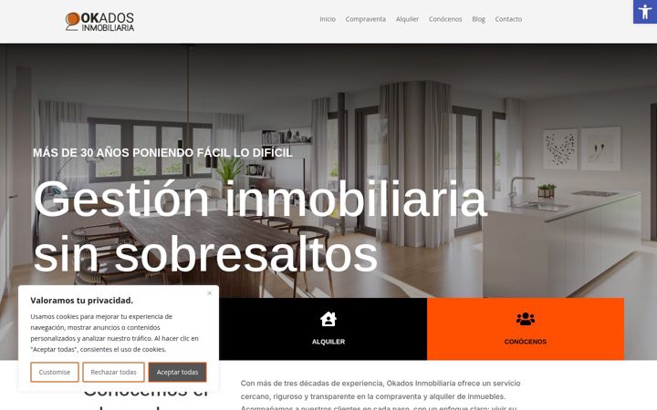 Captură de ecran a okadosinmobiliaria.com