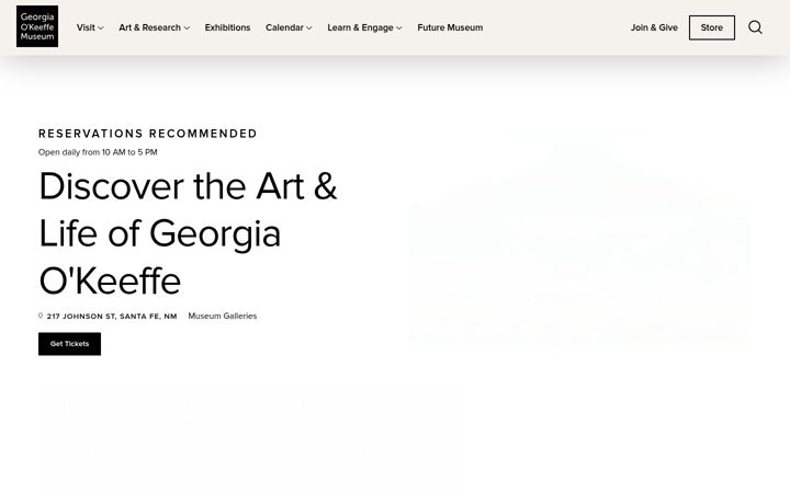 Screenshot of okeeffemuseum.org