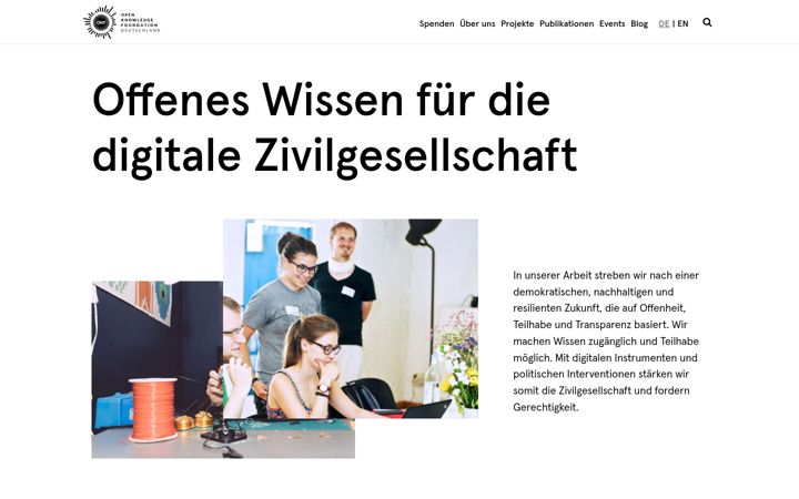 Posnetek zaslona okfn.de