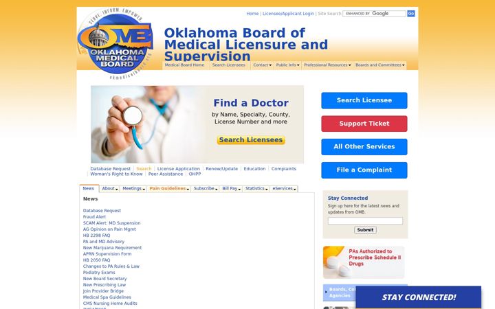 Kuvakaappaus sivustosta okmedicalboard.org