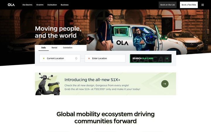 Екранна снимка на olacabs.com