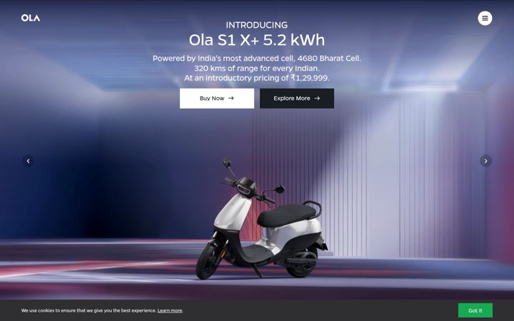 Captura de pantalla de olaelectric.com