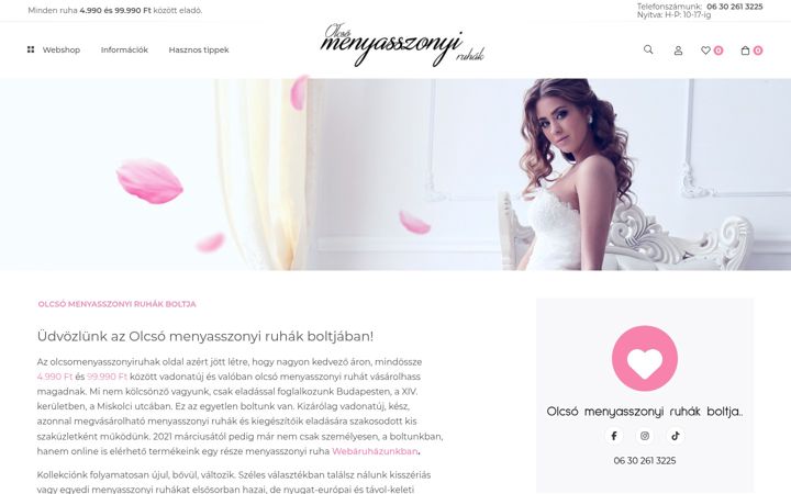 Screenshot von olcsomenyasszonyiruhak.hu