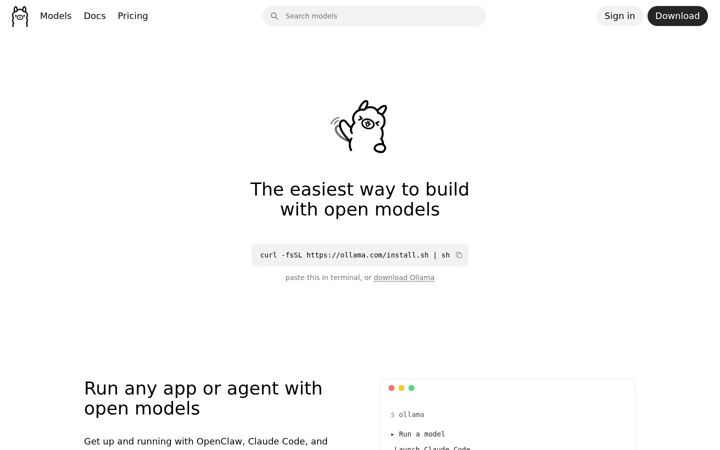 Screenshot stránky ollama.com