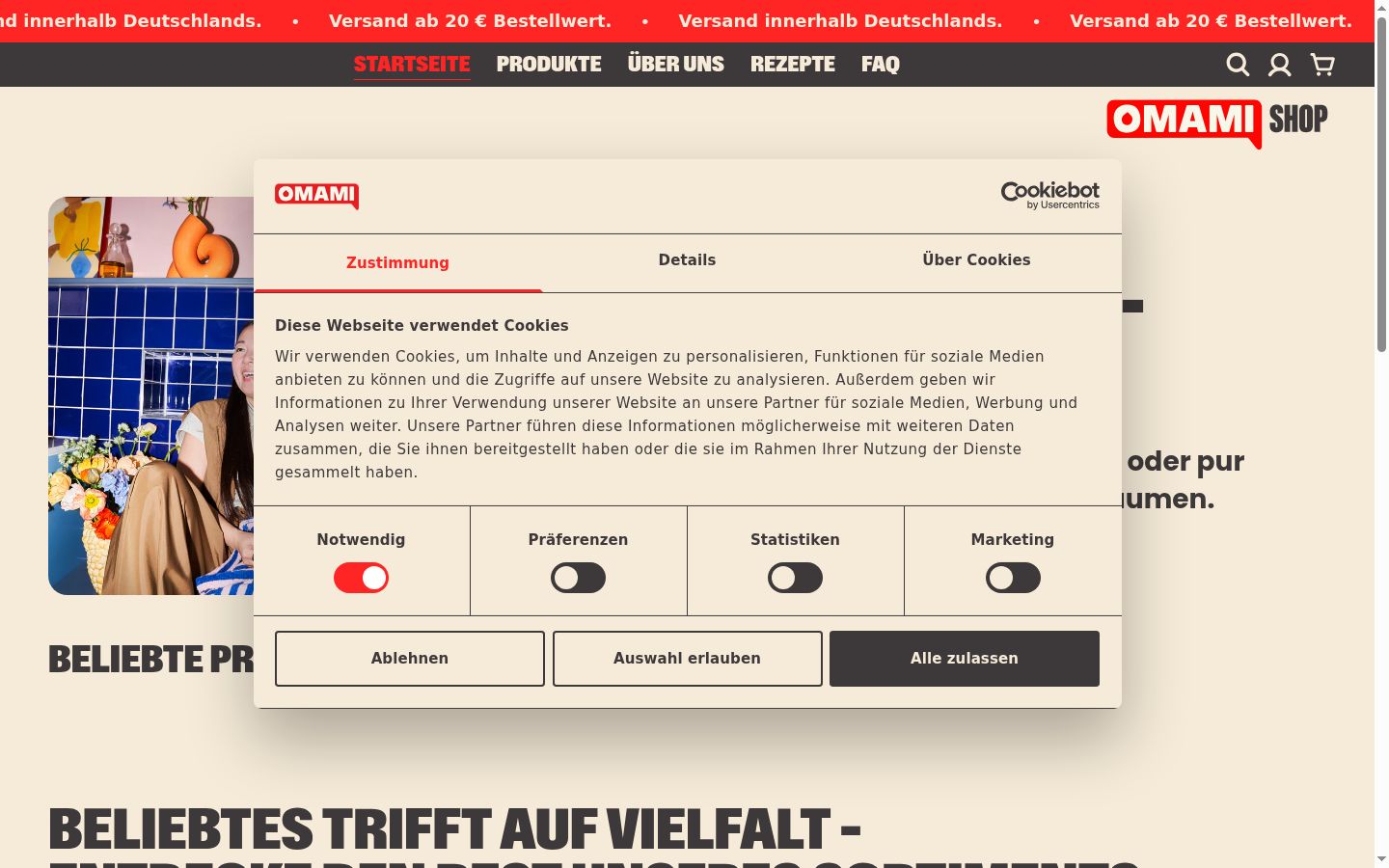 Screenshot of the consent banner shown before any interaction
